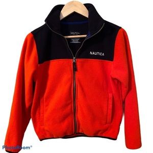 Nautica Fleece Collared Full Zip Fleece Jacket Navy and Orange Size 10/12